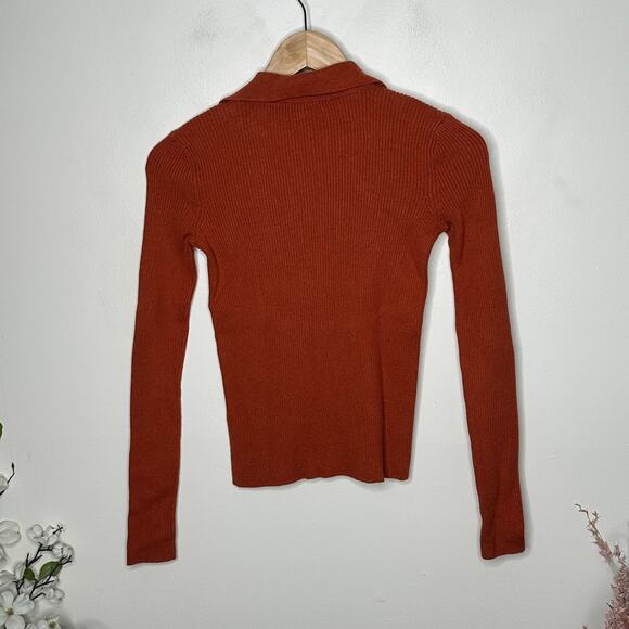 FAHERTY Miki Ribbed Polo Sweater Burnt Brick Orange Sz XS $168 {3Y17} - Picture 3 of 4